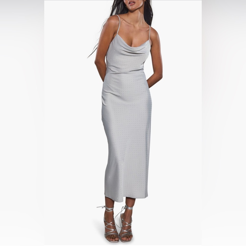 Rare London Diamanté Satin Midi Dress- Size Small